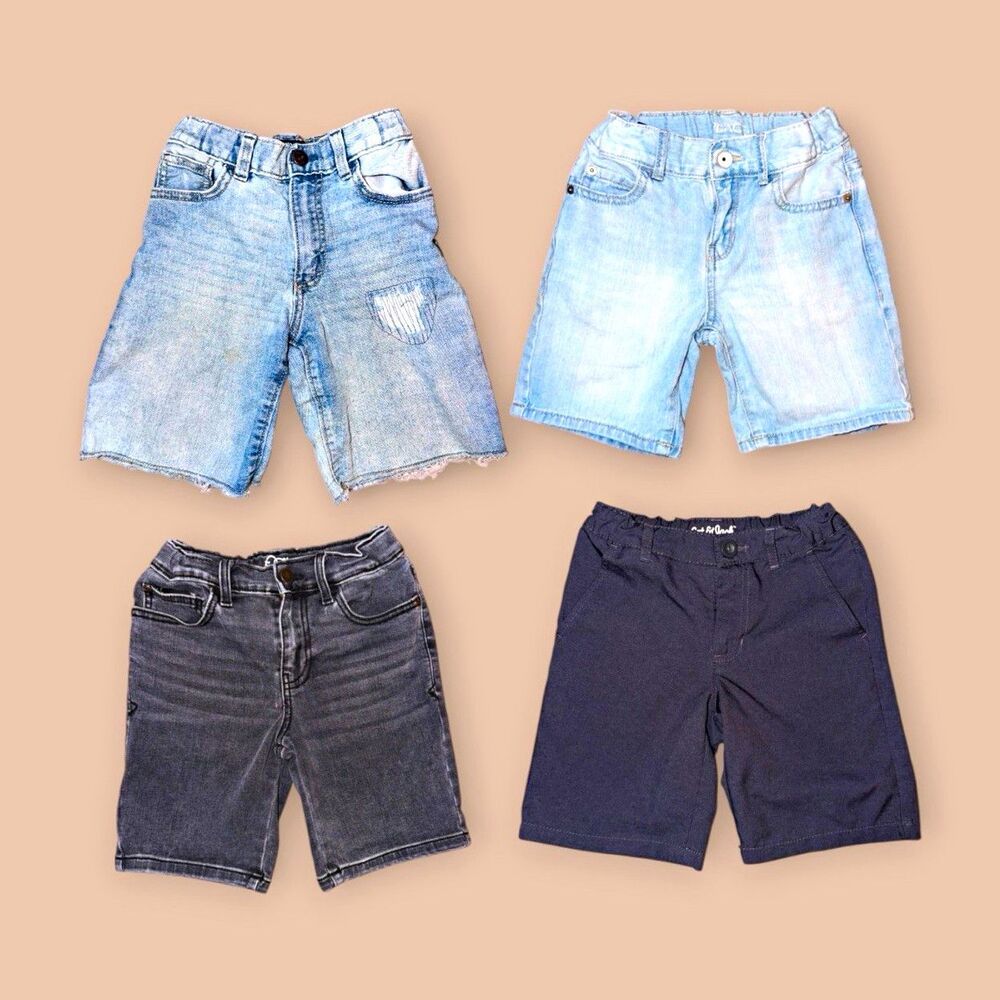 Cat & Jack Boys Athletic Shorts Lot of 4 Size 5 Denim/Cotton Blue Gray Pockets